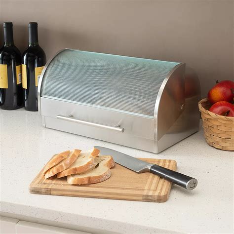 home basics stainless steel frosted bread box|stainless steel bread box target.